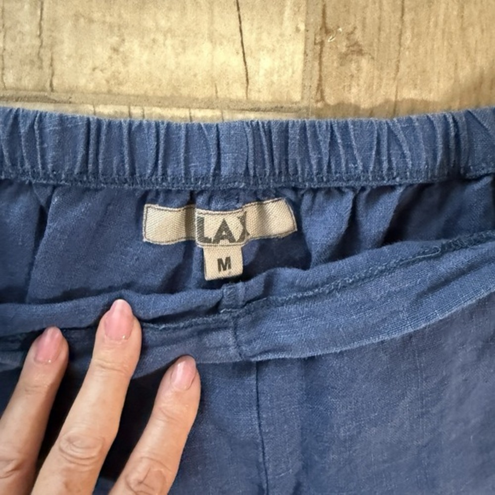Flax Linen Pants Womens Navy Blue Wide Leg‎ Crop Pull On Boho Minimalist - Picture 2 of 9